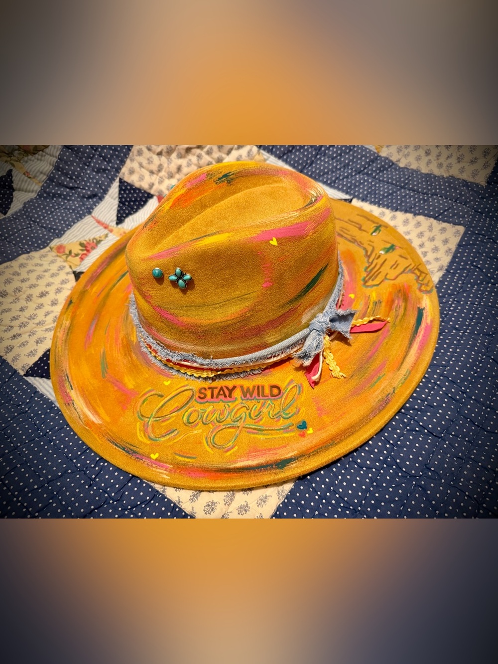 Hand painted wide brim rancher